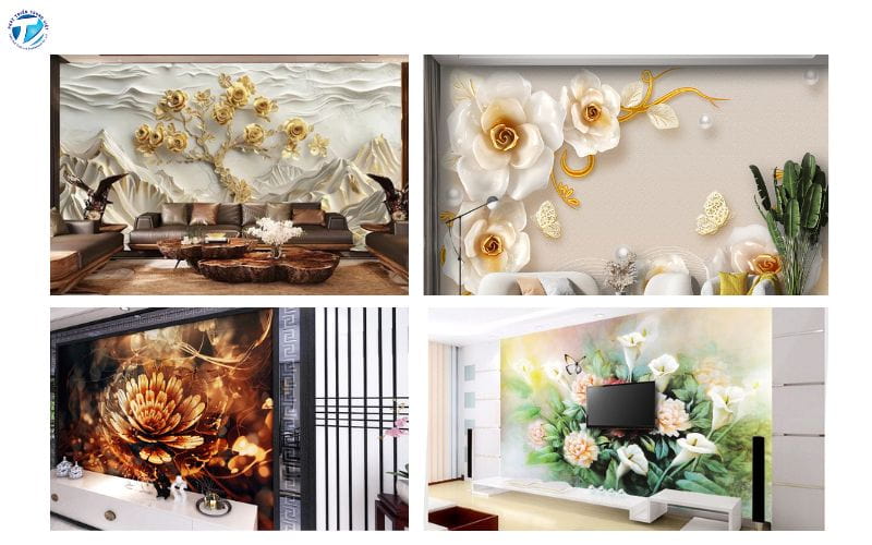 Tranh dán tường 3D phòng khách đẹp phong cảnh thiên nhiên